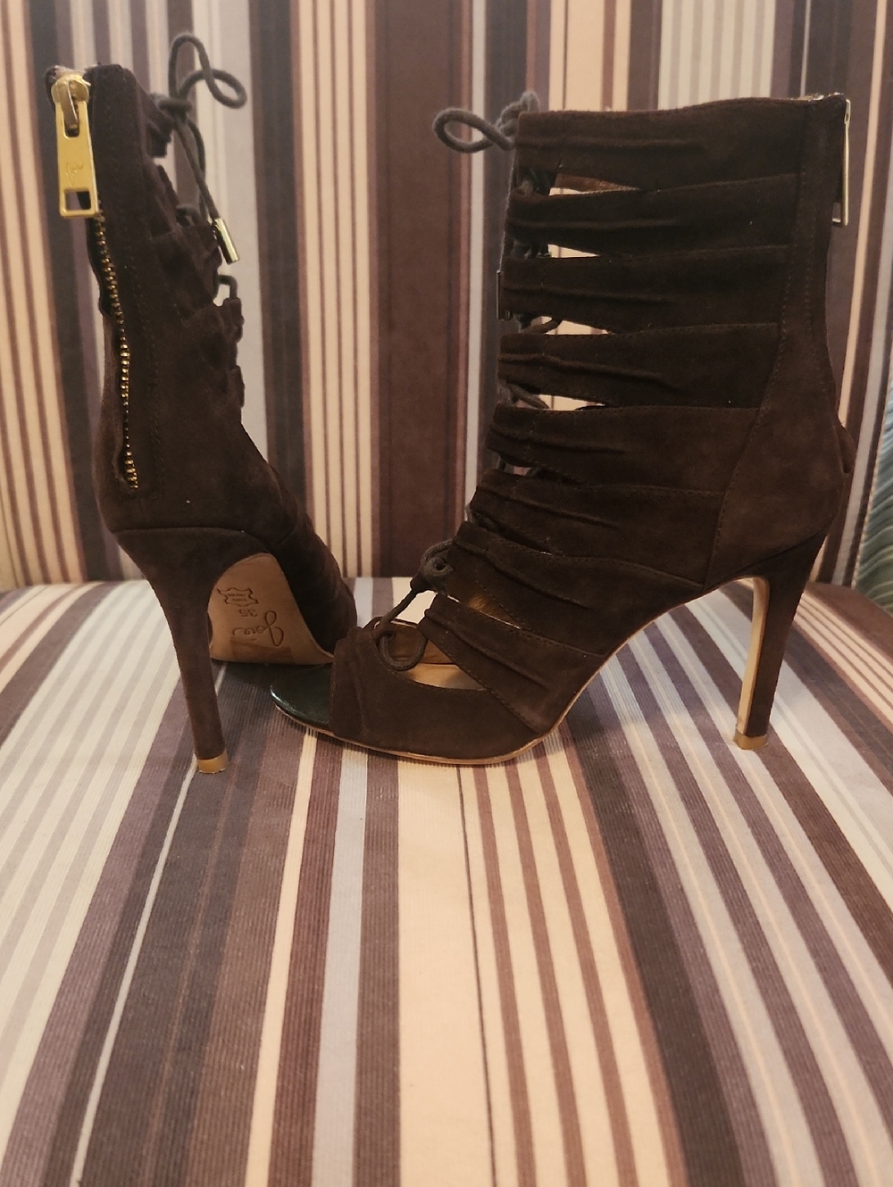 Joie Anja Open Toe Suede Laceup High Heel Booties